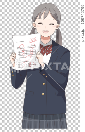 テストで100点満点を取る学生服笑顔の女の子(ツインテールへア) テストで100点満点を取る学生服笑顔の女の子(ツインテールへア) 100743799