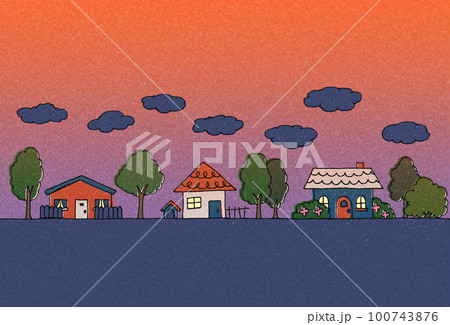 夕方の街の風景イラスト 100743876