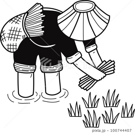 farmers harvesting rice illustration in doodle style farmers harvesting rice illustration in doodle style 100744407