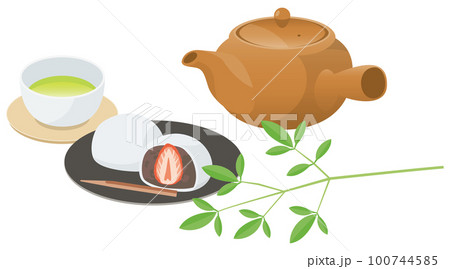 和菓子（いちご大福）と緑茶のイメージイラスト 100744585
