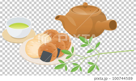 和菓子（せんべい）と緑茶のイメージイラスト 100744589
