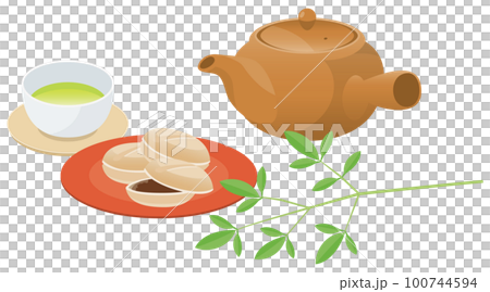 Image illustration of Japanese sweets (monaka) and green tea Image illustration of Japanese sweets (monaka) and green tea 100744594