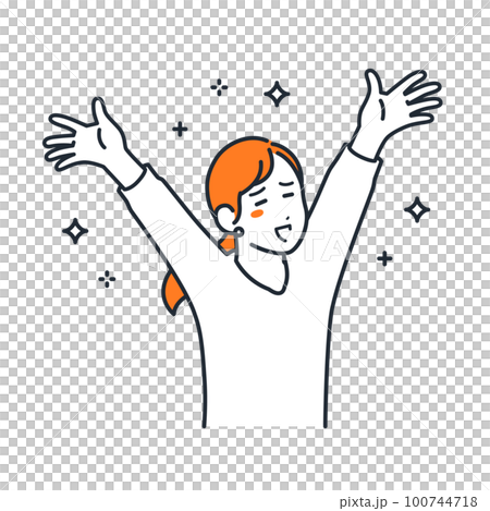 A simple vector illustration material of a young woman who spreads her hands and is impressed 100744718