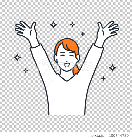 A simple vector illustration material of a young woman who spreads her hands and banzai A simple vector illustration material of a young woman who spreads her hands and banzai 100744720