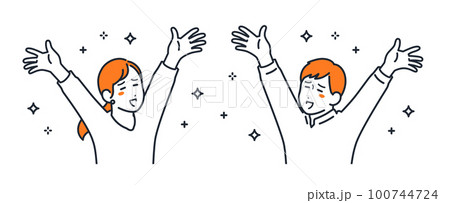 バンザイする若い夫婦のシンプルなベクターイラスト素材 100744724