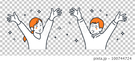 一對年輕夫婦到萬歲的簡單矢量插圖素材 100744724