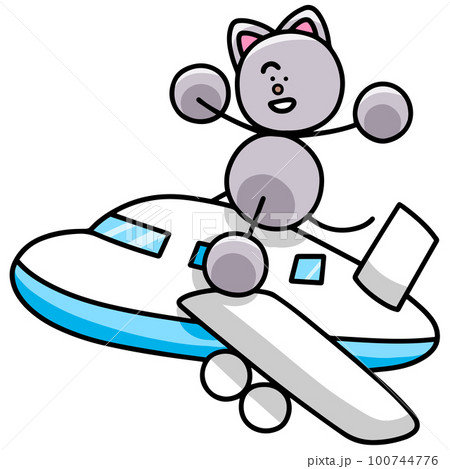 飛行機で移動するにゃんまるのイラスト　猫 100744776