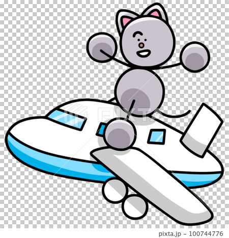 飛行機で移動するにゃんまるのイラスト　猫 100744776