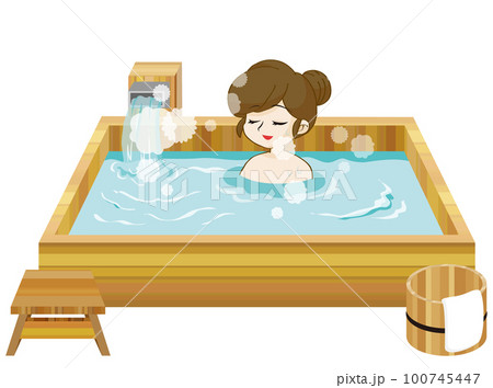 旅館のヒノキの湯の入る女性のイラスト 旅館のヒノキの湯の入る女性のイラスト 100745447