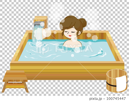 旅館のヒノキの湯の入る女性のイラスト 旅館のヒノキの湯の入る女性のイラスト 100745447