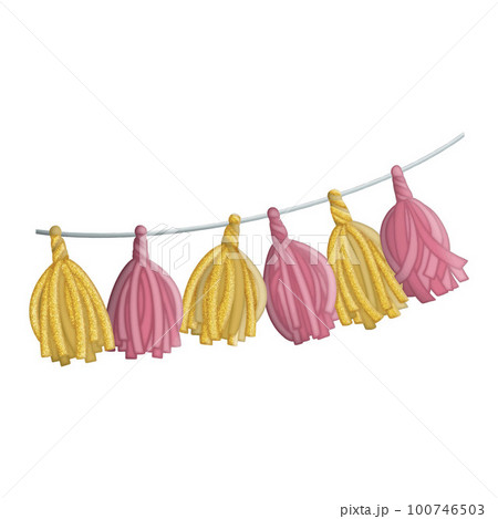 Party Pompom Gold Pink Party Flags illustration isolated Clipart 100746503