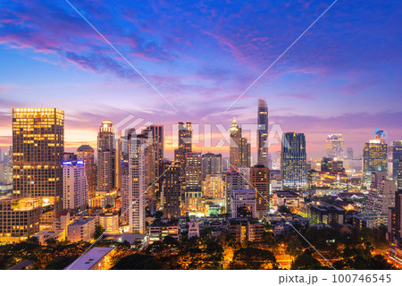 Aerial twilight cityscape view of Bangkok modern central area in Bangkok at Thailand 100746545