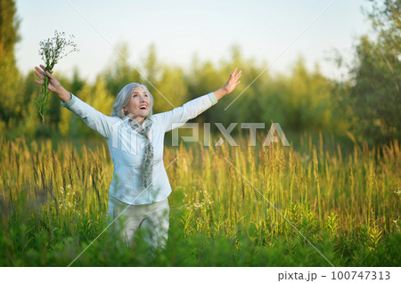 portrait of a beautiful woman in summer 100747313