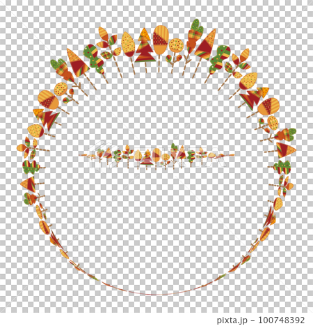 パッチワーク風生地の木のライン 紅葉 円形 100748392
