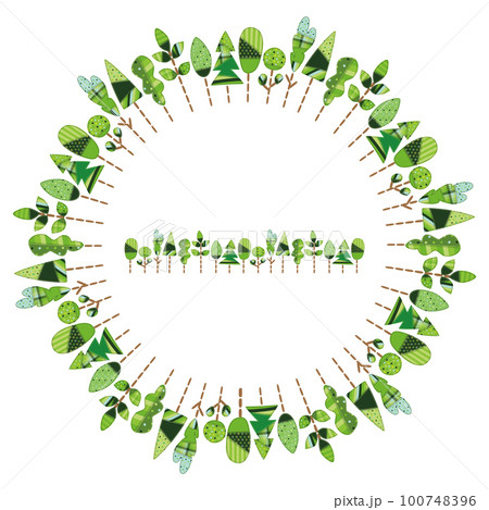 パッチワーク風生地の木のライン グリーン 新緑 円形 100748396