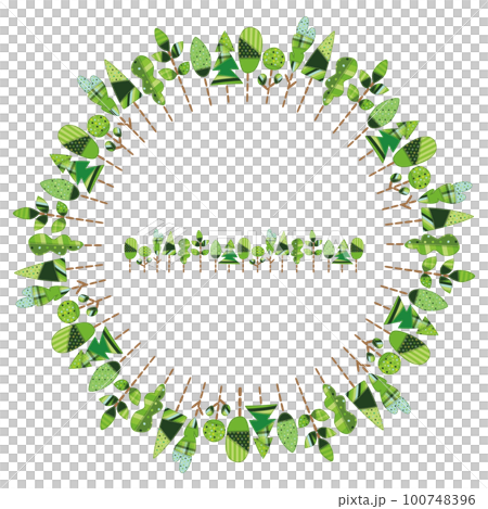 パッチワーク風生地の木のライン グリーン 新緑 円形 100748396