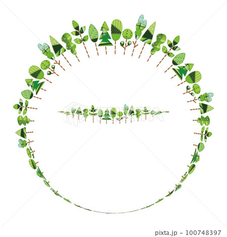 パッチワーク風生地の木のライン グリーン 新緑 円形 100748397