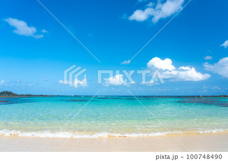 【鹿児島県】奄美大島　土盛海岸の青い海と青い空 100748490