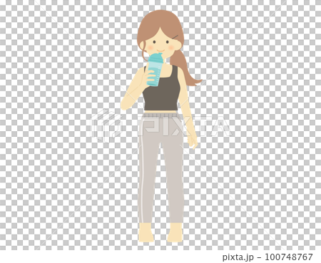 健身服配飲料女下小馬矢量素材 健身服配飲料女下小馬矢量素材 100748767
