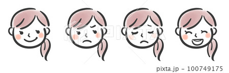 女性の喜怒哀楽表情イラストセット 100749175