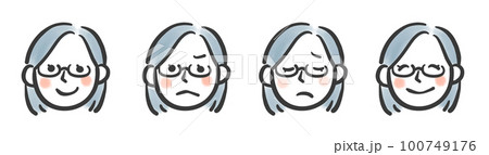 メガネをかけた女性の喜怒哀楽表情イラストセット メガネをかけた女性の喜怒哀楽表情イラストセット 100749176