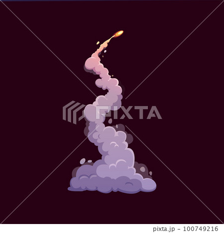 Cartoon rocket smoke trail, spaceship launch with fire tail cloud, vector. Space rocket start up fire and smoke trails, missile warhead blast or galaxy spacecraft engine tail of smoke cloud Cartoon rocket smoke trail, spaceship launch with fire tail cloud, vector. Space rocket start up fire and smoke trails, missile warhead blast or galaxy spacecraft engine tail of smoke cloud 100749216