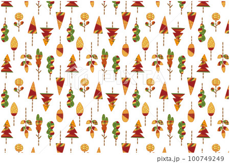 パッチワーク風生地の木のパターン柄 紅葉  100749249