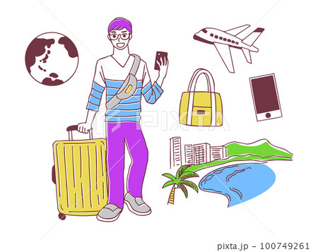 旅行 世界の名所を旅する男性のイラストセット 旅行 世界の名所を旅する男性のイラストセット 100749261