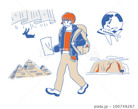旅行 世界の名所を旅する女性のイラストセット 旅行 世界の名所を旅する女性のイラストセット 100749267