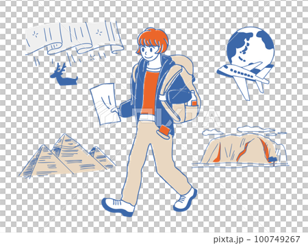 Travel: Illustration set of a woman traveling around the world's famous places 100749267