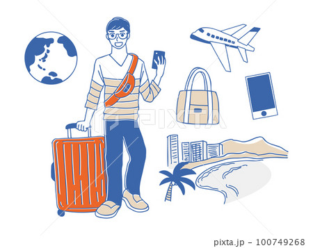 旅行 世界の名所を旅する男性のイラストセット 旅行 世界の名所を旅する男性のイラストセット 100749268