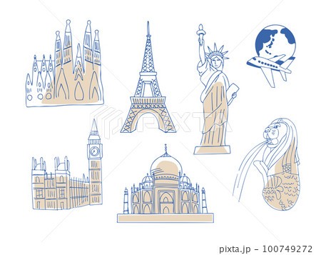 旅行　世界の名所のイラストセット 100749272