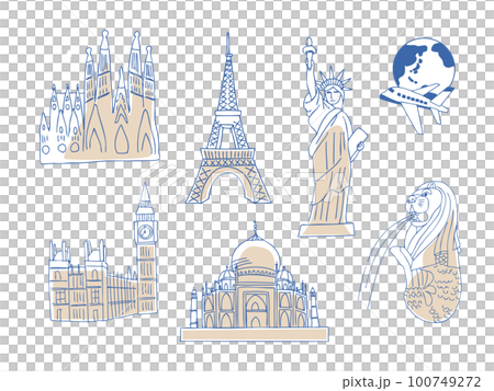 旅行　世界の名所のイラストセット 100749272