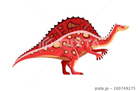 Cartoon Ouranosaurus dinosaur character. Cretaceous period monster or dinosaur, extinct creature or red lizard comic vector personage. Paleontology herbivore beast or animal with sail on back 100749275
