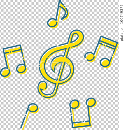 シンプルな青い破線と黄色の音楽記号のセットのイラスト素材 [100749373] PIXTA