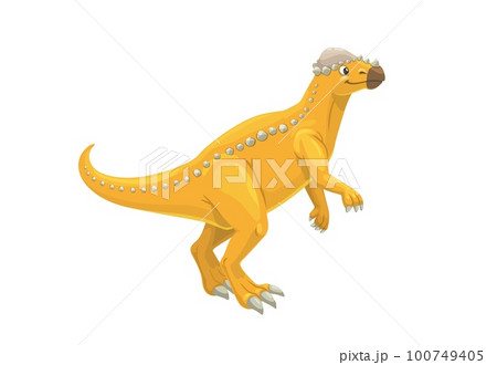 Cartoon pachycephalosaurus dinosaur character. Isolated vector herbivorous ornithischian bird hipped dino with thick head. Prehistoric animal lived during the late cretaceous period in north America 100749405