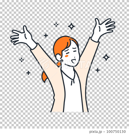 A simple vector illustration material of a young business woman who is happy to raise her hands A simple vector illustration material of a young business woman who is happy to raise her hands 100750130