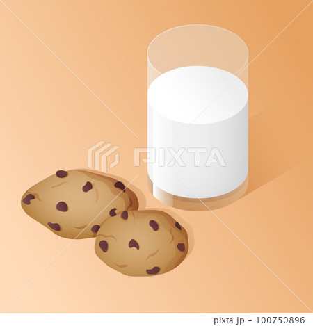 Isometric glass of milk and chocolate chip cookies. Vector illustration Isometric glass of milk and chocolate chip cookies. Vector illustration 100750896