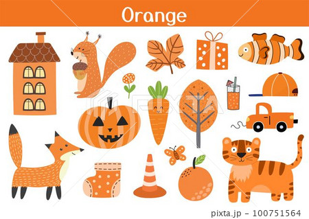 Orange color objects set. Learning colors for...のイラスト素材 [100751564] - PIXTA