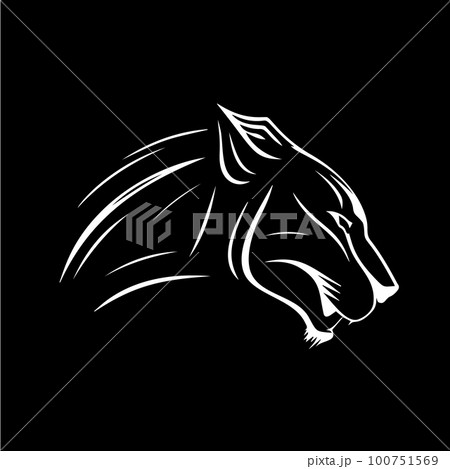 panther head dotwork tattoo with dots shading, tippling tattoo. Hand drawing wild animal emblem on black background for body art, minimalistic sketch monochrome logo. Vector illustration panther head dotwork tattoo with dots shading, tippling tattoo. Hand drawing wild animal emblem on black background for body art, minimalistic sketch monochrome logo. Vector illustration 100751569