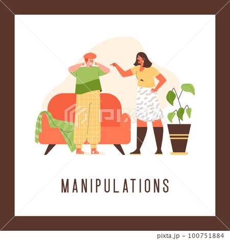 Manipulations and bad relationships in couple banner flat vector illustration. 100751884