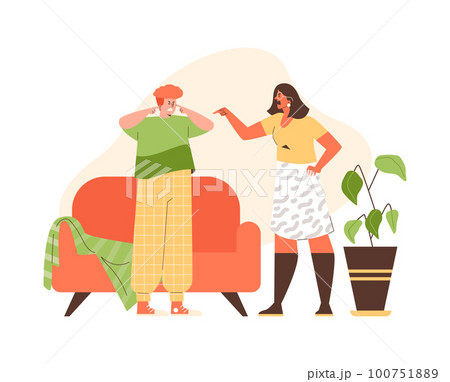 Man and woman arguing and quarreling, flat cartoon vector illustration isolated. Man and woman arguing and quarreling, flat cartoon vector illustration isolated. 100751889