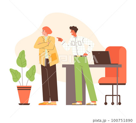 Bad relationships at work with arguing colleagues, vector illustration isolated. 100751890