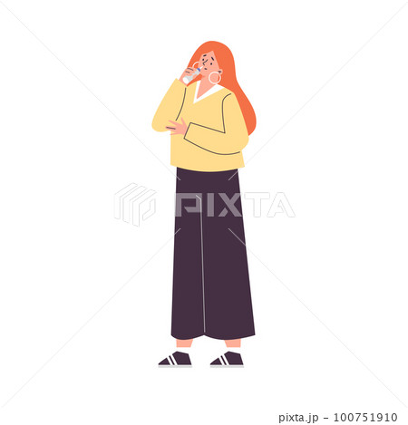 Woman uses nasal spray to treat runny nose flat vector illustration isolated . 100751910