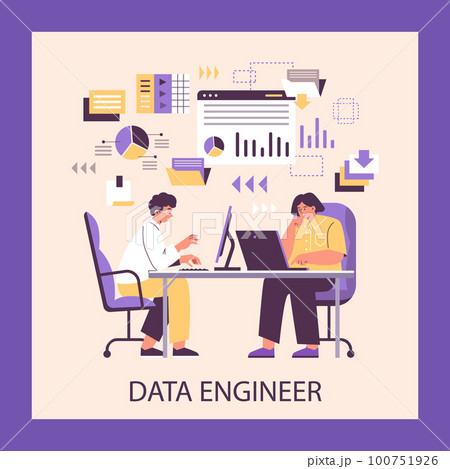 Data engineer IT occupation banner or poster mockup flat vector illustration. Data engineer IT occupation banner or poster mockup flat vector illustration. 100751926