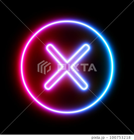 3d rendering UI sign removal or delete icon with neon light isolated in black background 3d rendering UI sign removal or delete icon with neon light isolated in black background 100753218
