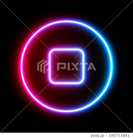 3d rendering UI Stop Icon with neon light isolated in black background 3d rendering UI Stop Icon with neon light isolated in black background 100753881