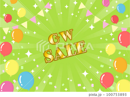 風船とガーラントのセールイメージ素材グリーン 100753893