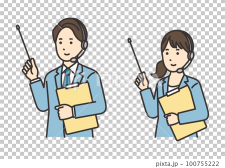 Illustration set of operator women and men with materials and pointing sticks 100755222
