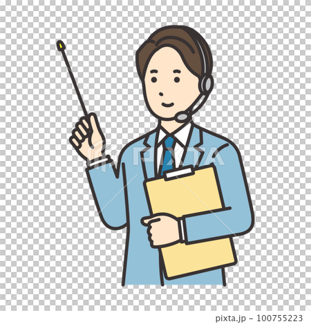 Illustration of an operator man with materials and a pointing stick 100755223